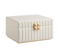 SONGMICS HOME ANAH Kollektion - Schmuckkästchen 2 Ebenen, Schmuckbox mit Spiegel, Schmucktablett herausnehmbar, PU mit Nähten, Schwebe-Effekt, 21,5 x 24 x 13,5 cm Geschenkidee, wolkenweiß JBC182W01