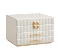 SONGMICS HOME ANAH Kollektion - Schmuckkästchen mit Spiegel 3 Ebenen, Schmuckaufbewahrung 2 Schubladen, PU mit Nähten, schwebender Effekt, 21,5 x 24 x 15,8 cm, Geschenkidee, wolkenweiß JBC183W01