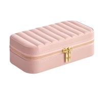 SONGMICS HOME ANAH Kollektion - Schmuckkästchen Reise, Schmuckbox klein, Schmuckaufbewahrung mit Spiegel, 10,5 x 20,5 x 6 cm, PU mit Nähten, Reißverschluss, Geschenkidee, pastellrosa JBC180S01