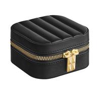 SONGMICS HOME ANAH Kollektion - Schmuckkästchen Reise, Schmuckbox klein, Schmuckaufbewahrung mit Spiegel, 10,5 x 10,5 x 6 cm, PU mit Nähten, Reißverschluss, Geschenkidee, tintenschwarz JBC179B01