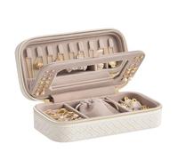 SONGMICS HOME Reise-Schmuckkoffer, Schmuck-Organizer-Box mit Spiegel, Schmuckbeutel, gewebtes geprägtes PU-Leder, tragbare Schmuckaufbewahrung, Weihnachtsgeschenke, Wolkenweiß UJBC197W01