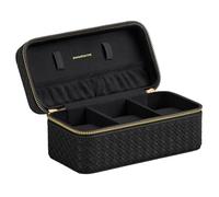 SONGMICS HOME RONNE Kollektion - Reiseetui für 3 Uhren, Uhrenbox für 3 Uhren, gewebtes, geprägtes PU-Leder, 10 x 20 x 9 cm, Geschenkidee, Tintenschwarze Oberfläche, Tintenschwarze Futterung JWB017B01