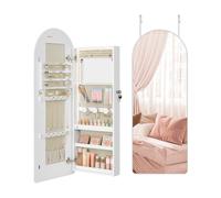 SONGMICS JJC020W01 Schmuckkasten Spiegelschrank Schmuck-Organizer mit LED-Beleuchtung, abschließbar, abgerundete Ecken, Innen-Spiegel, 10 x 42 x 108 cm, Wolkenweiß