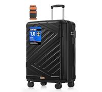 SONGMICS Koffer, Reisekoffer, Hartschalenkoffer mit TSA-Schloss, Koffergurt, ABS-Trolley, 4 Zwillingsrollen, erweiterbar, L, 65 cm, tintenschwarz RLP002B101