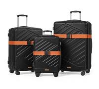SONGMICS Koffer, Reisekoffer, Hartschalenkoffer mit TSA-Schloss, Koffergurt, ABS-Trolley, 4 Zwillingsrollen, 3er Set, Handgepäck-Koffer, erweiterbar, M/L/XL, 55/65/75 cm, tintenschwarz RLP004B101