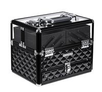 SONGMICS Kosmetikkasten Kosmetikkoffer, Professionell Kosmetik Aufbewahrung Multikoffer Etagenkoffer, Transparent Acrylglas klappbare FÄcher XL JBC318B