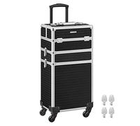 SONGMICS Kosmetikkoffer, Trolley, 3-in-1 Schminkkoffer, extra groß, Friseurkoffer, 34 x 24 x 70,5 cm, abschließbar, Make-up Koffer, 360° drehbare Rollen, für Reisen, Geschenkidee, schwarz JHZ014B01