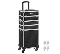 SONGMICS Kosmetikkoffer, Trolley, 4-in-1 Schminkkoffer, extra groß, Friseurkoffer, 34 x 24 x 79,3 cm, abschließbar, Make-up Koffer, 360° drehbare Rollen, für Reisen, Geschenkidee, schwarz JHZ015B01