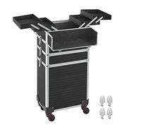 SONGMICS Kosmetikkoffer, Trolley, 4-in-1 Schminkkoffer, extra groß, Friseurkoffer, 34 x 24 x 79,3 cm, abschließbar, Make-up Koffer, 360° drehbare Rollen, für Reisen, Geschenkidee, schwarz JHZ015B01