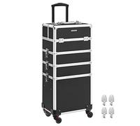 SONGMICS Kosmetikkoffer, Trolley, 4-in-1 Schminkkoffer, groß, Friseurkoffer, 35 x 25 x 79 cm, abschließbar, Make-up Koffer, 360° drehbare Rollen, für Reisen, Geschenkidee, schwarz JHZ11BK