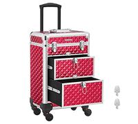 SONGMICS Kosmetikkoffer Trolley, Professionell Schminkkoffer, Friseurkoffer mit 4 Abnehmbaren Universalrollen, Oben mit 3 Etagen, Rot JHZ08RD