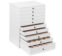 SONGMICS Schmuckkästchen, 10 Ebenen, Schmuckkasten mit Schubladen, Schmuckaufbewahrung geräumig, Schmuckschatulle modern, Geschenkidee, wolkenweiß JBC10W, Weiß