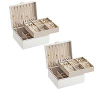 SONGMICS Schmuckkästchen 2 Ebenen, 2er Set, Schmuckkasten mit Griff, flexibles Schmucktablett, Schmuckbox, Schmuckaufbewahrung, schwebender Effekt, 20,5 x 24 x 11 cm, Geschenkidee, weiß JBC165W01-2J