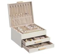 SONGMICS Schmuckkästchen, 3 Ebenen, mit 2 Schubladen, PU-Leder