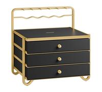 SONGMICS Schmuckkästchen 3 Ebenen, Schmuckkasten mit Schubladen, offene Schmuckaufbewahrung oben, für Schminktisch, Metallrahmen, 20,5 x 22,7 x 23,5 cm, Geschenkidee, tintenschwarz JBC168B01