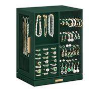 SONGMICS Schmuckkästchen 360° drehbar, Schmuckkasten 5 Schubladen, seitliche Glasfenster, geräumig, vertikale Schmuckaufbewahrung, offenes Design, Geschenkidee, waldgrün JBC170C01