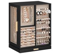 SONGMICS Schmuckkästchen 360° drehbar, Schmuckkasten 5 Schubladen, seitliche Glasfenster, geräumig, vertikale Schmuckaufbewahrung, offenes Design, Geschenkidee, weihnachten, graphitschwarz JBC170B01