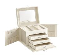 SONGMICS Schmuckkästchen 4 Ebenen, Schmuckkasten mit 3 Schubladen, viel Stauraum, innen mit Spiegel, abschließbar, Schmuckaufbewahrung, Geschenk für Ihre Liebsten, für Uhren, weiß JBC159W02