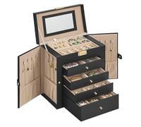 SONGMICS Schmuckkästchen 5 Ebenen, Schmuckkasten mit 4 Schubladen, viel Stauraum, innen mit Spiegel, abschließbar, Schmuckaufbewahrung, Geschenk für Ihre Liebsten, für Uhren, tintenschwarz JBC153BZ02