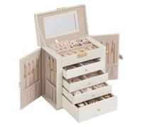 SONGMICS Schmuckkästchen 5 Ebenen, Schmuckkasten mit 4 Schubladen, viel Stauraum, innen mit Spiegel, abschließbar, Schmuckaufbewahrung, Geschenk für Ihre Liebsten, für Uhren, weiß JBC153WD03