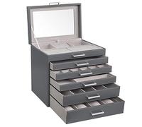 SONGMICS Schmuckkästchen 6 Ebenen, Schmuckkasten mit großem Spiegel, Schmuckschatulle, 5 Schubladen, sehr viel Stauraum, Schmuckaufbewahrung, modern, Geschenkidee, schiefergrau JBC138G01