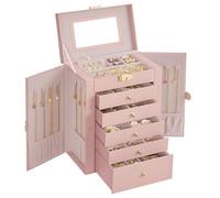 SONGMICS Schmuckkästchen, 6-lagig, mit 5 Schubladen, Schmuck-Aufbewahrungsbox mit Schloss und Spiegel, große Speicherkapazität, Geschenk für geliebte Menschen, für Halsketten, Uhren, Jelly Pink