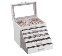 SONGMICS Schmuckkästchen, 6-stöckiger Schmuck-Organizer, großer Schmuckkoffer mit großem Spiegel, 5 Schubladen, großes Fassungsvermögen, Schmuckaufbewahrung, moderner Stil, Geschenk für geliebte