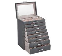 SONGMICS Schmuckkästchen 8 Ebenen, Schmuckkasten mit großem Spiegel, Schmuckschatulle, 7 Schubladen, sehr viel Stauraum, Schmuckaufbewahrung, modern, Geschenkidee, schiefergrau JBC008G02
