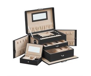 Songmics Schmuckkästchen Bridie mit 2 Schubladen Abschließbar Schwarz-Beige