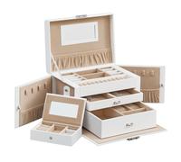 Songmics Schmuckkästchen Bridie mit 2 Schubladen Abschließbar Weiß-Beige