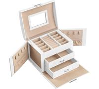 Songmics Schmuckkästchen Bridie mit 3 Ebenen Weiß-Beige