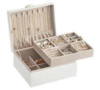Songmics Schmuckkästchen Greeta mit 2 Ebenen Weiß-Beige