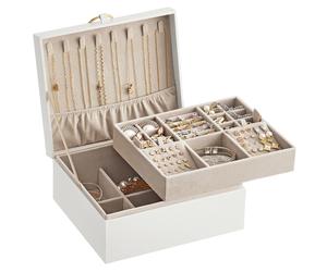 Songmics Schmuckkästchen Greeta mit 2 Ebenen Weiß-Beige