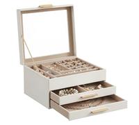 SONGMICS Schmuckkästchen mit Glasdeckel, 3 Ebenen, 2 Schubladen