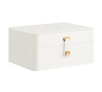 SONGMICS Schmuckkästchen mit Spiegel, Schmuckkasten mit 2 Ebenen, Schmuckbox, flexibles Schmucktablett, 17,6 x 22 x 11 cm, Ohrstecker-Organizer, Geschenkidee, weihnachten, wolkenweiß JBC200W01