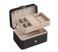 SONGMICS Schmuckkästchen Reise, Schmuckkasten klein, 2 Ebenen Schmuckaufbewahrung, tragbar, Schmuck-Reiseetui, für größere Accessoires, 11 x 16 x 8 cm, Geschenkidee, tintenschwarz JBC166B01