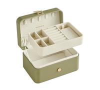 SONGMICS Schmuckkästchen Reise, Schmuckkasten klein, 2 Ebenen Schmuckaufbewahrung, tragbar, Schmuck-Reiseetui, für größere Accessoires, 11 x 16 x 8 cm, Geschenkidee, weihnachten, lorbeergrün JBC166C02