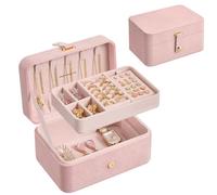 SONGMICS Schmuckkästchen Reise, Schmuckkasten klein, 2 Ebenen Schmuckaufbewahrung, tragbar, Schmuck-Reiseetui, für größere Accessoires, 11 x 16 x 8 cm, Geschenkidee, weihnachten, pastellrosa JBC166R01