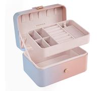 SONGMICS Schmuckkästchen Reise, Schmuckkasten klein, 2 Ebenen Schmuckaufbewahrung, tragbar, Schmuck-Reiseetui, für größere Accessoires, 11 x 16 x 8 cm, Geschenkidee, Ombré-Rosa-Blau JBC166X101