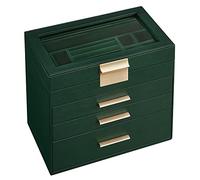 SONGMICS Schmuckkästchen, Schmuckkasten mit 4 Ebenen, Schmuckbox mit Glasdeckel, 3 Schubladen, für Sonnenbrillen, große Schmuckstücke, Schmuckaufbewahrung, modern, waldgrün-golden JBC161G01