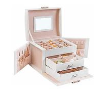 SONGMICS Schmuckkästchen weiß, beige 17,5 x 13,5 x 12,0 cm, 1 St. St.