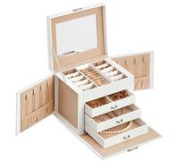 SONGMICS Schmuckkästchen weiß, beige 22,5 x 17,5 x 16,5 cm, 1 St. St.