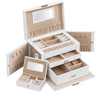 SONGMICS Schmuckkästchen weiß, beige 26,0 x 18,0 x 17,0 cm, 1 St. St.