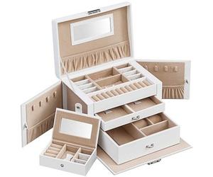 SONGMICS Schmuckkästchen weiß, beige 26,0 x 18,0 x 17,0 cm, 1 St. St.