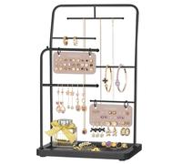 SONGMICS Schmuckständer aus Metall, 2 Ohrring-Organizer, 4 Hängestangen | Schmuckhalter, Schmuckaufbewahrung für Halsketten, Ohrringe, Armbänder, Ringe, schwarz, CAELEY Kollektion JJS024B01