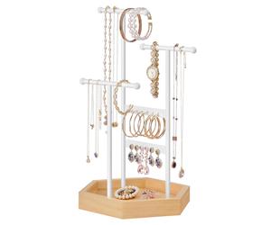 Songmics Schmuckständer Caeley mit Tablett Weiß-Natur