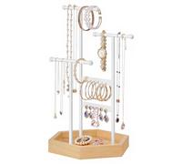 SONGMICS Schmuckständer, Schmuckhalter, 4 getrennte Bereiche, Ohrringhalter aus Metall, Schmuckaufbewahrung für Halsketten Armbänder Ohrringe, Geschenkidee, weiß-naturbeige JJS03NW