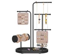 SONGMICS Schmuckständer, Metallrahmen, 4 Hängestangen, Kettenständer | Schmuckaufbewahrung für Ohrringe, Armbänder, Ringe, 2 kleine Ohrring-Organizer, tintenschwarz, CAELEY Kollektion JJS025B01