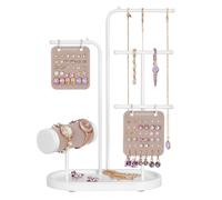 SONGMICS Schmuckständer, Metallrahmen, 4 Hängestangen, Kettenständer | Schmuckaufbewahrung für Ohrringe, Armbänder, Ringe, 2 kleine Ohrring-Organizer, weiß, CAELEY Kollektion JJS025W01