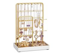 SONGMICS Schmuckständer, Metallrahmen, Schmucktablett Samt, für Halsketten | Schmuckhalter, Schmuckaufbewahrung für Armbänder, Ohrringe, Ohrstecker, Ringe, goldfarben, CAELEY Kollektion JJS021A01V1
